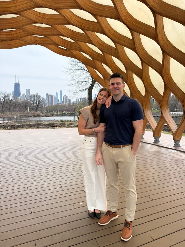 Tom and Anna at Lincoln Park with the Chicago skyline